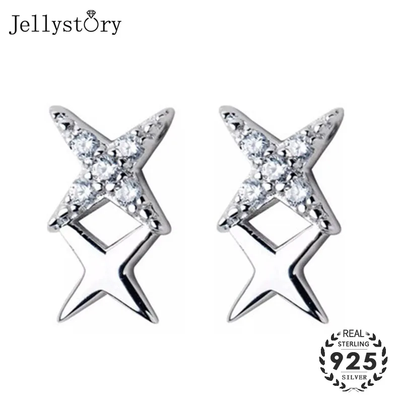 Jellystory 925 стерлингового серебра серьги гвоздики для женщин в виде двойных
