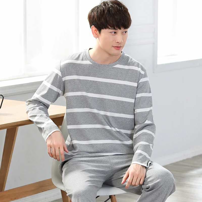Пижама в полоску с длинным рукавом для мужчин и женщин комплект одежды сна из
