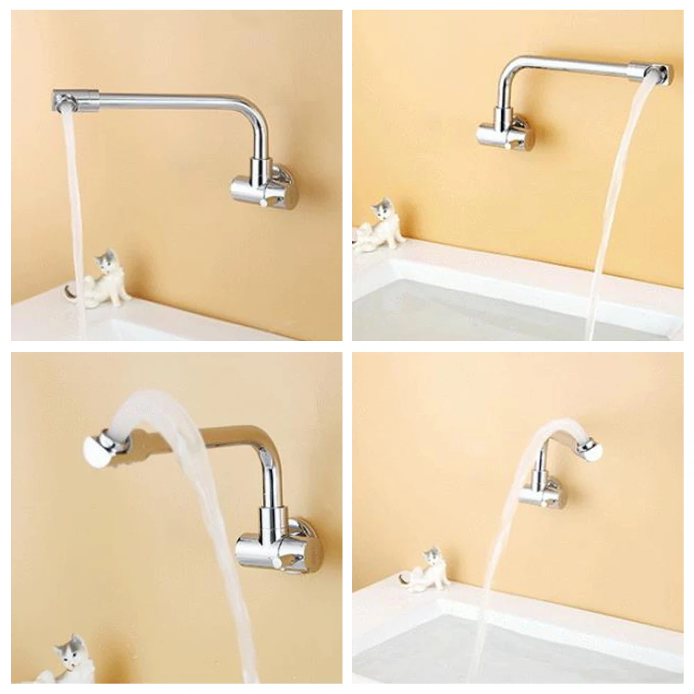 

Modern Heavy Duty Sink 360 Swivel Spout Bathroom Wall Mounted Space Saving Hot Cold Water Kitchen Faucet Single Handle Mixer Tap