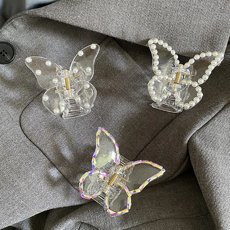

2021 Summer Small Transparent Butterfly Hair Claws Hairpin Cute Transparent Grabs Acrylic Hair Clip For Women Sweet Accessories