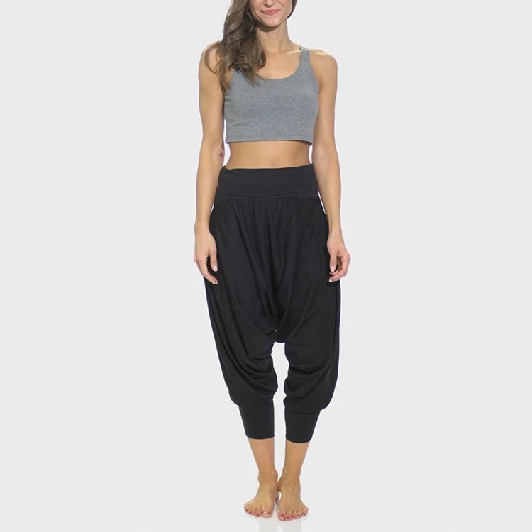 

Wholesale custom cotton grey high waist jogger yoga pants women harem pants with side pockets