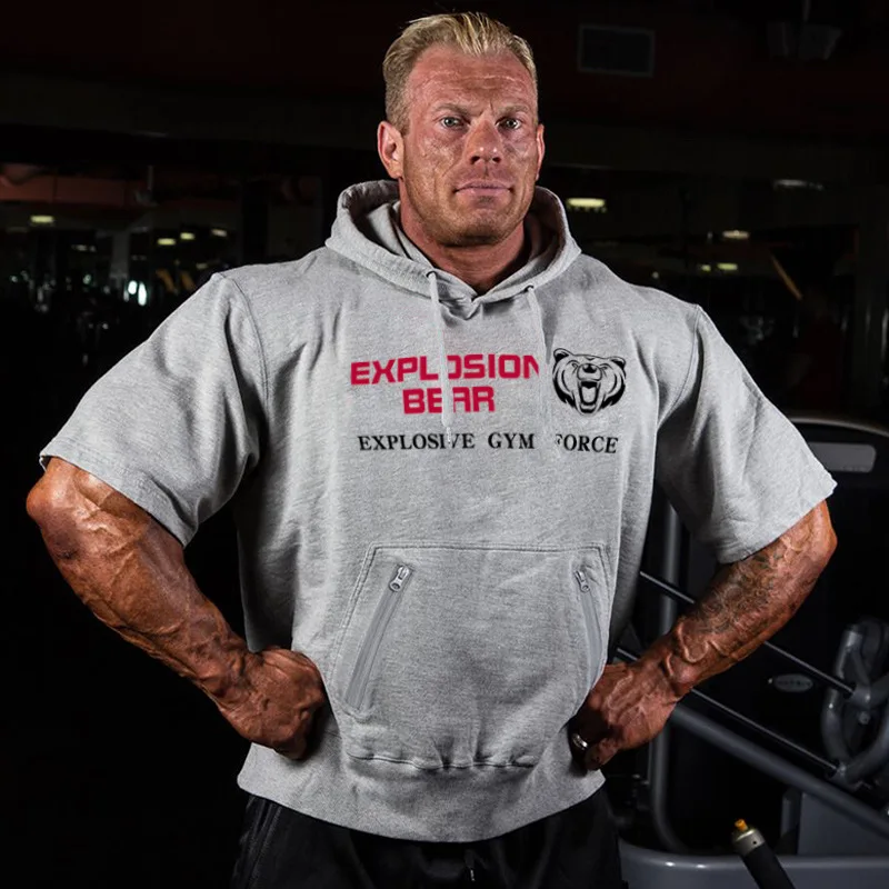 Толстовка мужская с коротким рукавом Модная хлопковая кофта для бодибилдинга и