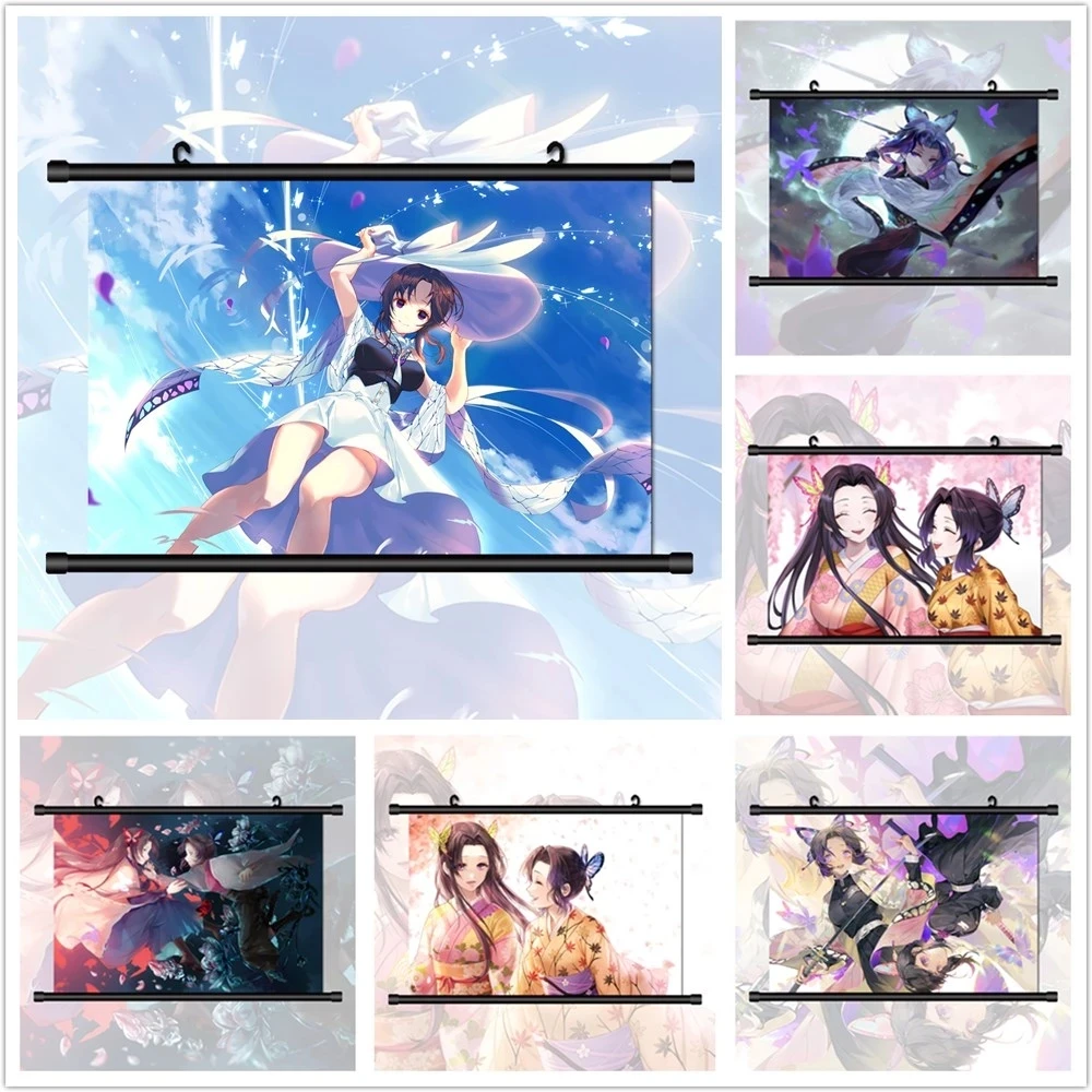 

Hang Painting Modern Wall Art Demon Slayer Picture Kochou Plastic Scroll Print Shinobu Canvas Poster Home Decor For Living Room