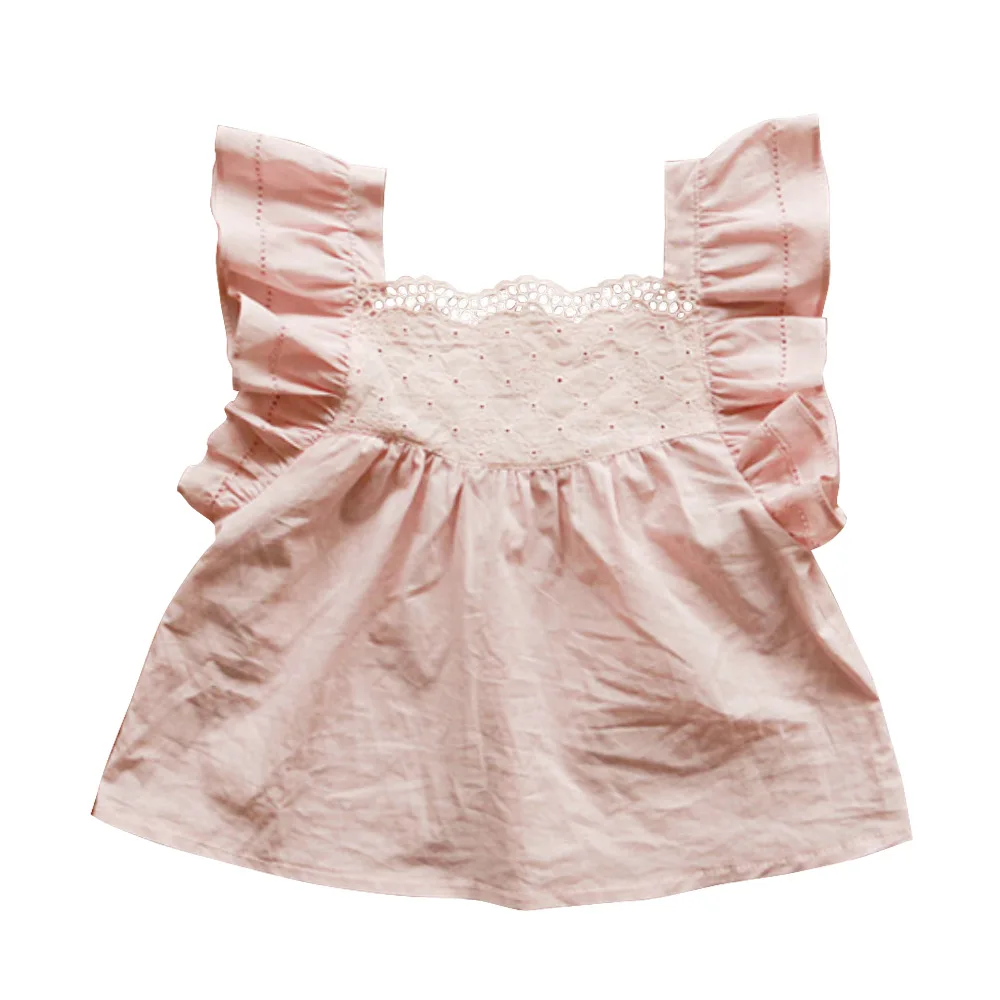 

2021 Spring and Summer Girls Temperament Flying Sleeve Lace Blouse Children All-match Shirt Princess Shirt Kids Tops