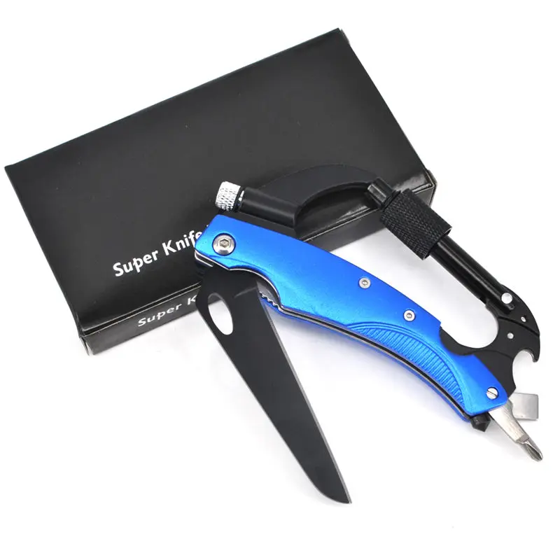K7339-Blue Складной нож для кемпинга, многофункциональный охотничий инструмент для выживания, альпинистская пряжка, нож с фиксированным лезвием, EDC Messer светодиодный фонарь - Цвет: K7339-Blue