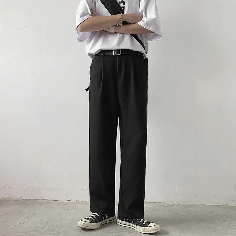 

Summer wide-leg pants men's trousers fashion gray black white casual Korean men 6XZ9 Size 36-44