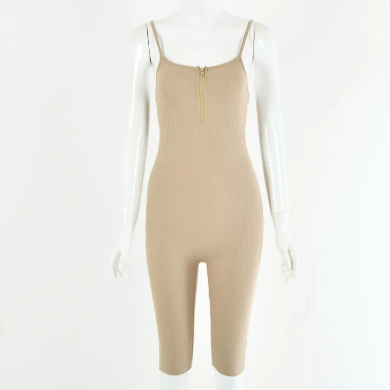 

2020 Summer New Cotton Women's Zip Sunken Stripe Sexy Strap Backless Tight One-Piece Suit women bodysuit sexy bodysuit
