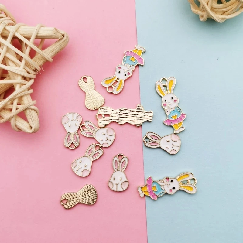 

10pcs Cute Little Rabbits Zinc Alloy Floating Pendant Fashion Jewelry Accessories charms for jewelry making bulk charm dangles