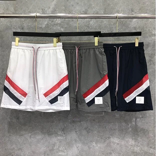 TB Fashion 2023 THOM Brand Casual Shorts Men Summer Patchwork Beach Shorts Sports Trousers Striped Panelled Jogger Track Shorts