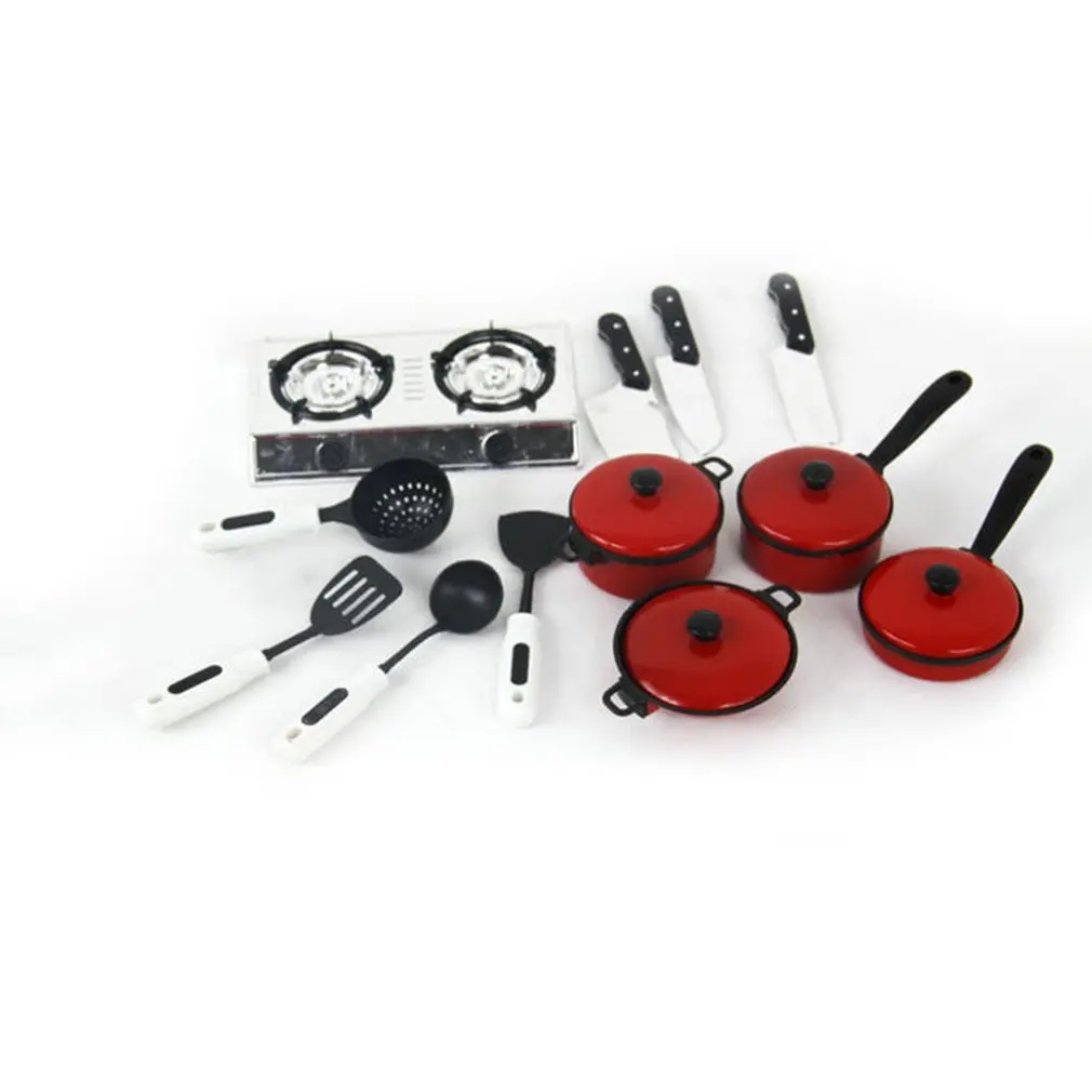 

13Pcs/Set Red Simulation Tableware Kitchen Utensils Pot Spoon Cooking Spatula Knife Pretend Play Girls Toys for Children Gift
