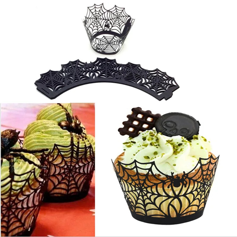 12 шт. бумажная чашка для Хэллоуина паутина тыква ужас замок торт обертка кекс