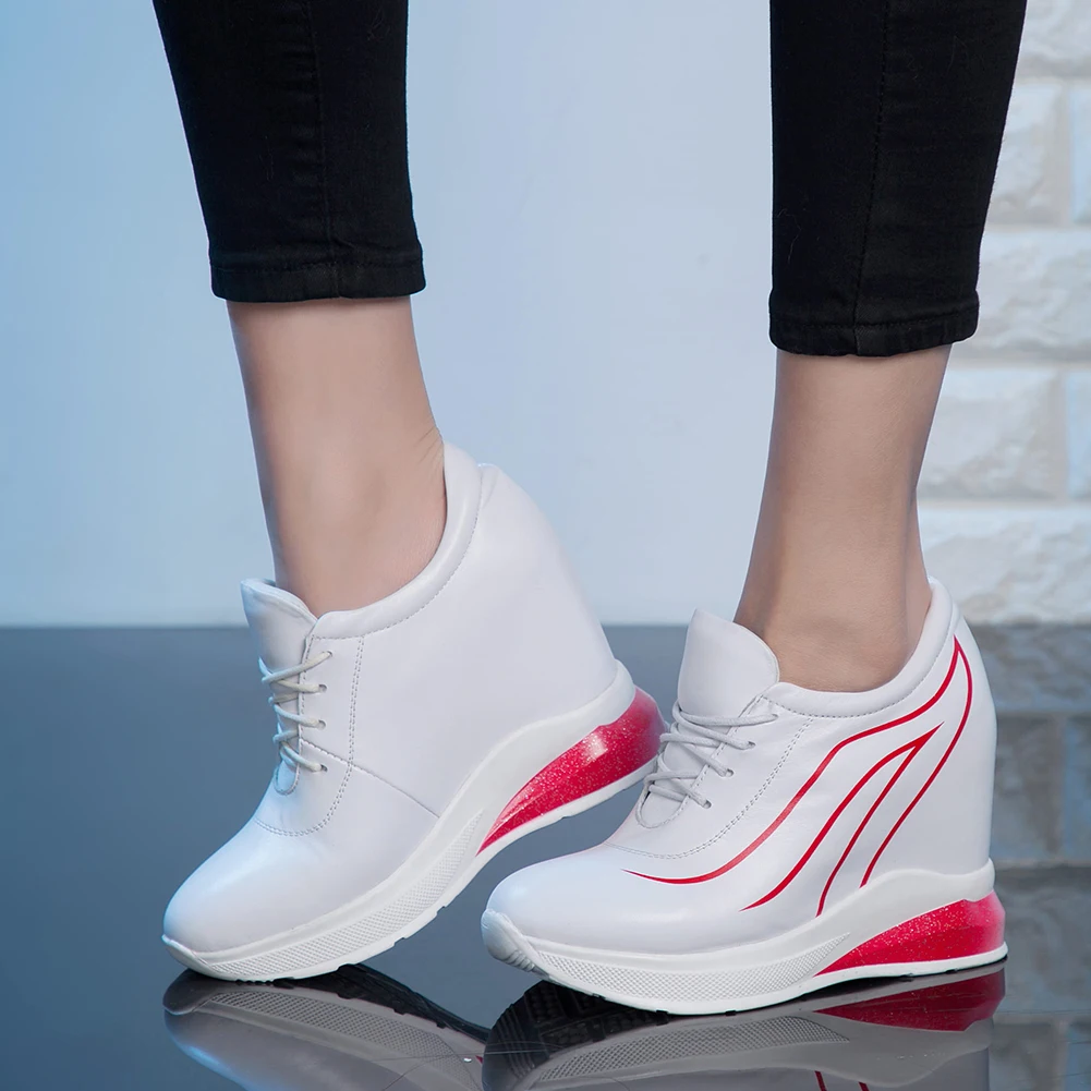 

KARINLUNA Spring New Ladies Platform Sneakers Fashion Print Height Increasing Pumps Women lace-up Genuine Leather Shoes Woman