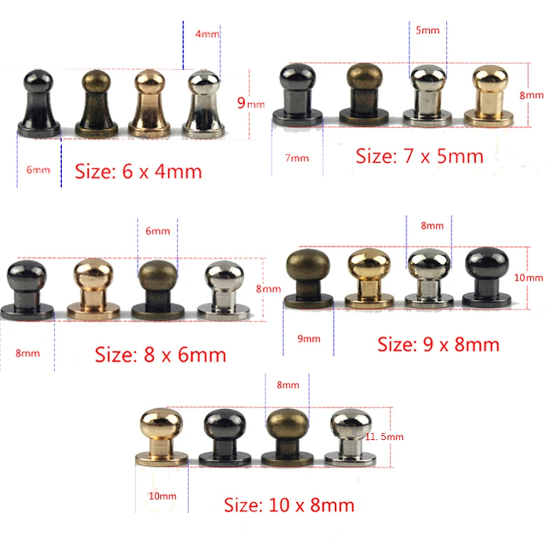 10Pcs Round Head Solid Brass Stud Spots Screwback Back For DIY Handmake Leather Bag Screw Nail Rivet Hardware Accessaries | Дом и сад