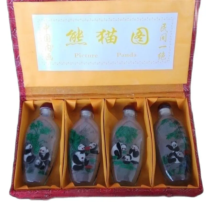 

4PCS Chinese Glass Snuff Bottle Inside Hand Painting -Panda NR