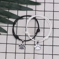 diy cute leather bracelet for couple black white cat paw print pendant adjustable charm lovely jewelry gifts dropshipping 2019