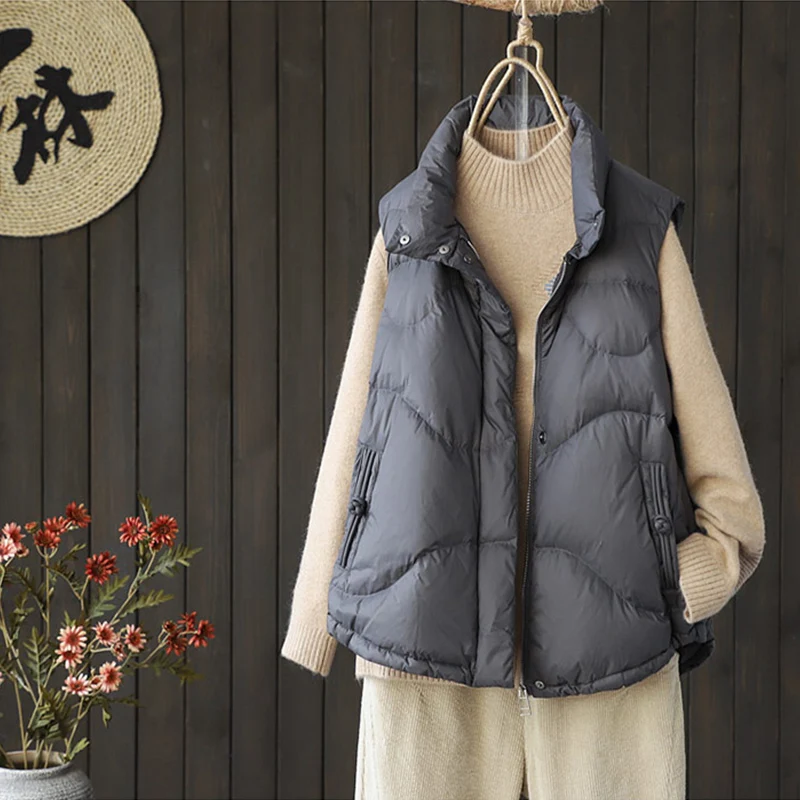 

Vest Jacket Female Ultra Light Waistcoat Autumn Winter Zipper Loose Sleeveless Coat 2021 New Women 90% White Duck Down