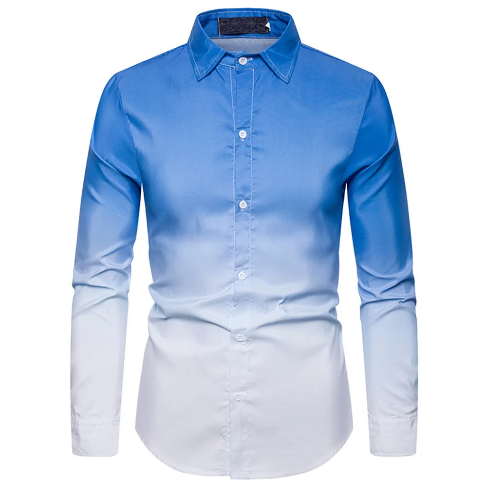 Весна осень мужские повседневные рубашки с длинным рукавом градиентные цветные