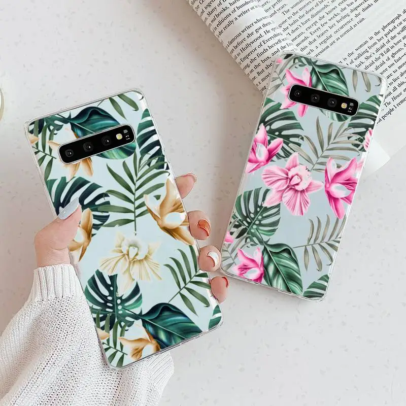 

Retro Floral Leaf Phone Case Transparent For Samsung Galaxy A S 7 8 11 21 50 30 81 51 90 5G 20 E Ultra M60S