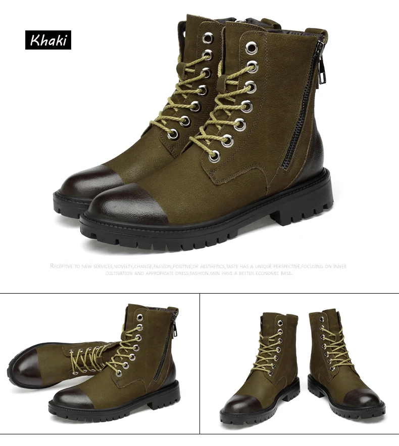 Модная обувь; коллекция года; Botas Invierno Hombre; высокие мотоциклетные ботинки цвета хаки; мужские зимние ботинки на меху черного цвета; мужские ботинки на молнии сбоку; 37-47