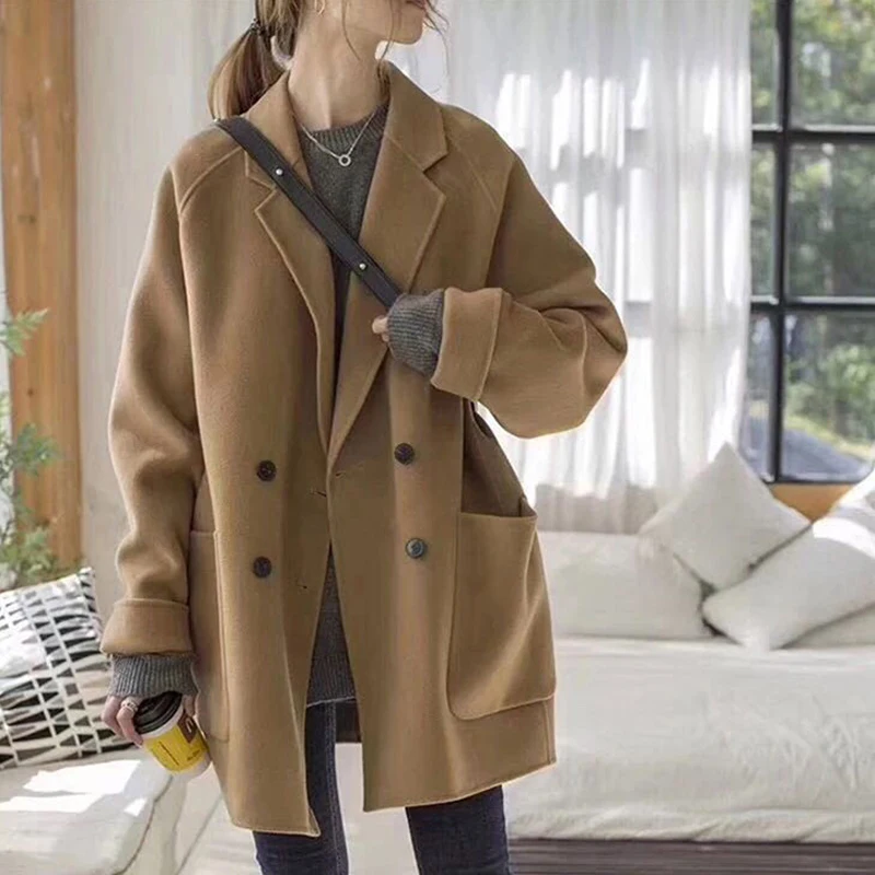 JUMPRS осенние женские Шерстяное пальто корейский модный свободный двубортный