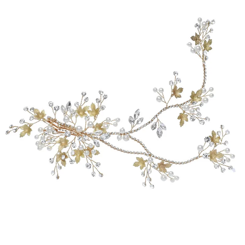 

Pearl Rhinestone Leaf Clip Headband Bride Tiara Hair Accessories For Women Headband Wedding Hair Jewelry Golden Woman Jewelry