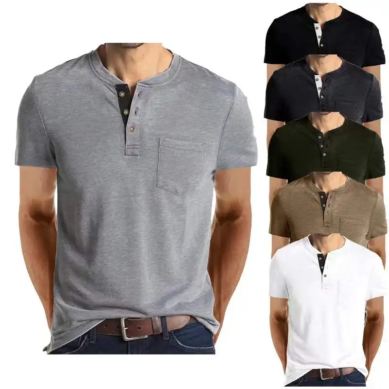 

Прямая поставка, модная однотонная Хлопковая мужская футболка Henley Polos Camiseta