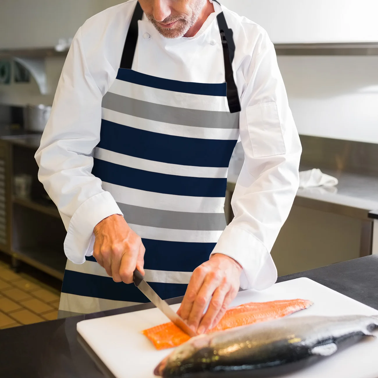 Кухонный Фартук в полоску синий белый серый Регулируемый нагрудник для барбекю