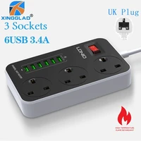 ukeu plug 3 way power strip socket adapter 6 usb 3 4a fast charging port 2m extension cord overload protection for home office