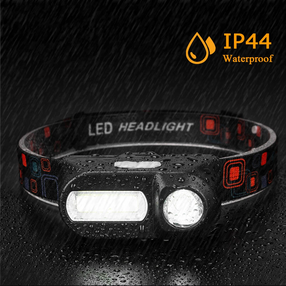 Portable LED Headlamp XPE+COB Headlight IR Induction 18650 Light USB Rechargeable Waterproof Camping Torch Powerful Head Lamp images - 6