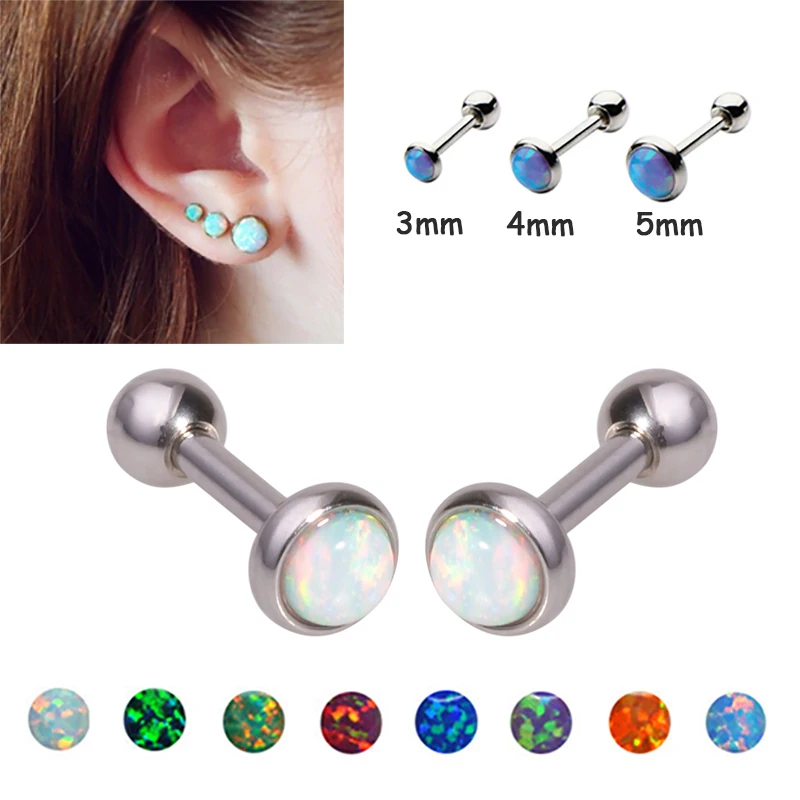 

2pcs 16G Opal Cartilage Ear Stud Tragus Ring Helix Bar Stainless Steel Daith Oreja Rook Women Earing Piercing Body Jewelry 3-5mm