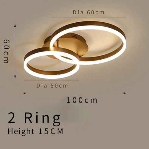 Dia50cm 60cm 2rings Современный светодиодный потолочный светильник в спальню, гостиную, алюминий, матовое золото, креативные кольца, Скандинавский дизайн, лампа, светильник для проекта - Цвет корпуса: Dia50cm 60cm 2rings