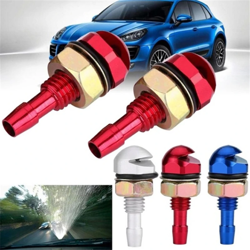 

2pcs Universal Aluminum Alloy Car Auto Front Windshield Sprayer Washer Nozzle Red Color