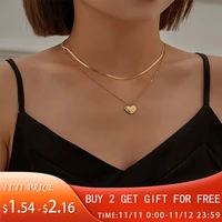 2 layer necklaces women chain heart engraving love you charm stainless steel pendant necklace wedding party glamour jewelry