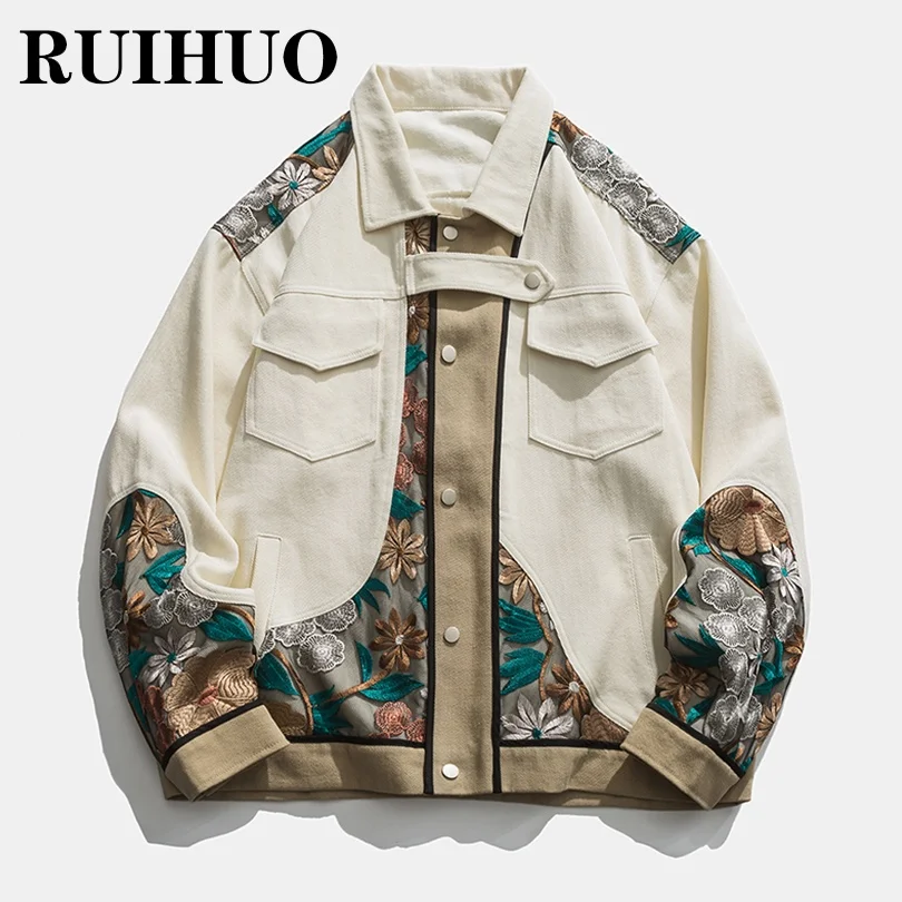 Куртка-бомбер RUIHUO мужская с вышивкой пиджак в Корейском стиле брендовая уличная