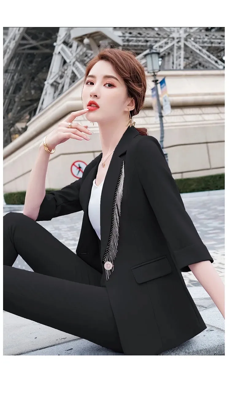 Дизайнерские весенне-летние модные женские костюмы шикарное тонкое пальто с