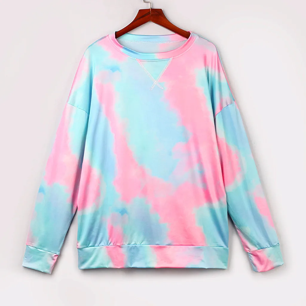 

Home&Nest Womens O-Neck Long Sleeves Colour Tie-dyed Pullover Tops Sweatshirt Gradient T-Shirt Tops Female Clothing Streetwear