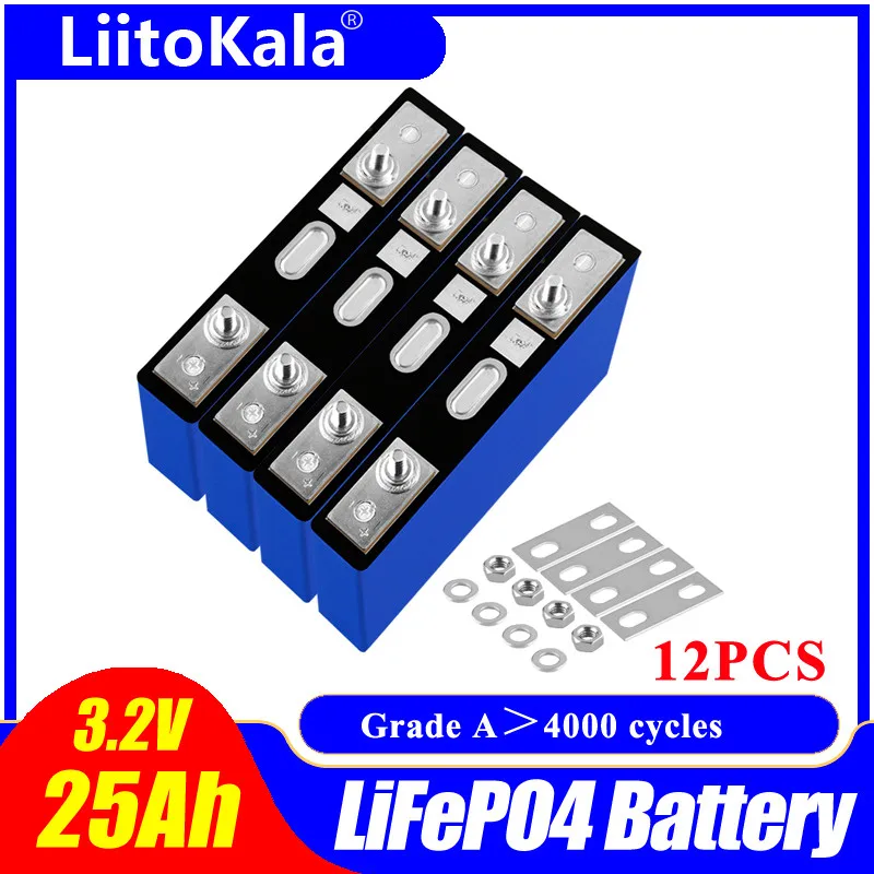 

12-cell Liitokala 3.2v 25ah Lifepo4 Lithium Iron Phosphate Battery Deep Cycle Suitable for Diy 12v 24v 36v 48v Power Supply