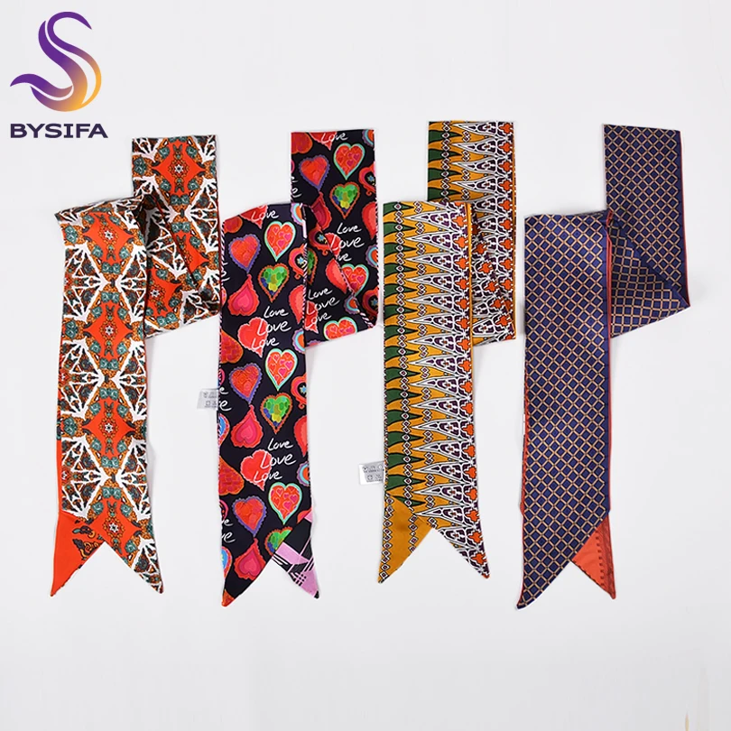 

[BYSIFA] Новый женский 100% Шелковый саржевый шарф, бандана, маленькая сумка с ручкой, лентами, женский шейный платок, повязка на запястье, шарфы и ...