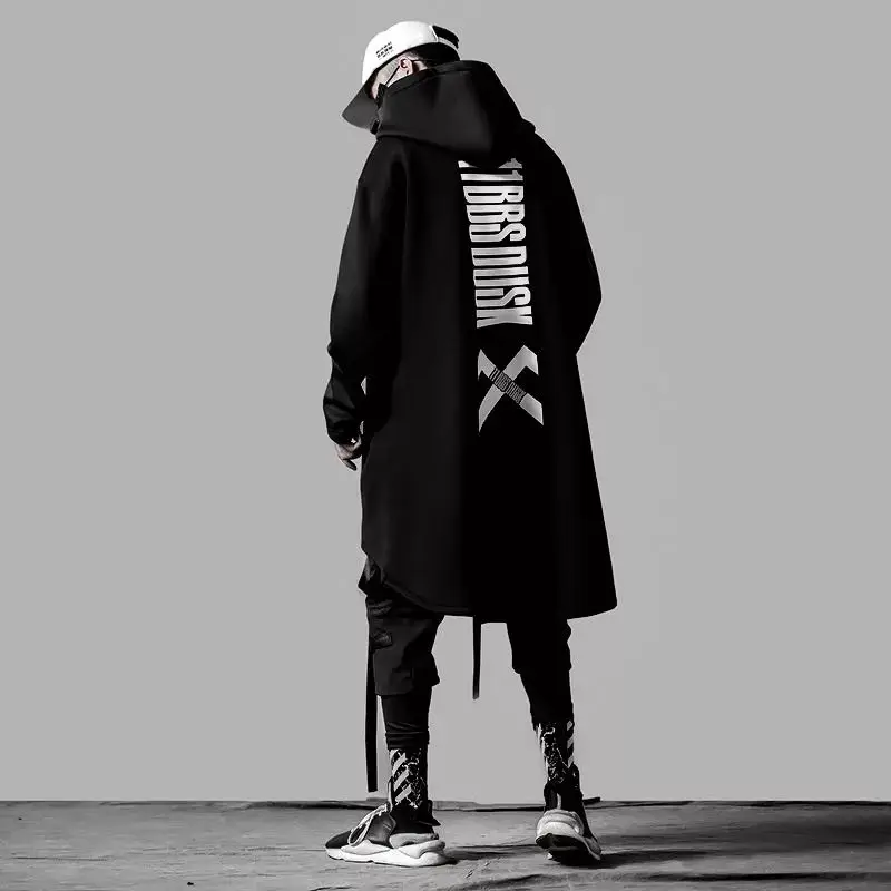 

japanese sweatshirt Mens Oversize Hoodies Long Fleece Cloak Hip Hop Outwear Streetwear Coat Harajuku Style Male Tops