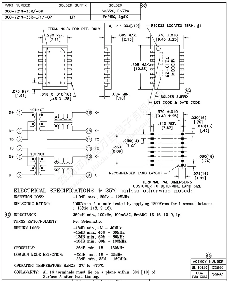 Оригинальный новый 100% 000-7219-35R пластырь ультратонкий SOP16 350UH 1CT:1CT сетевой