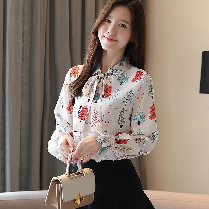 Корейская мода женская элегантная шифоновая блузка женские блузки с длинными