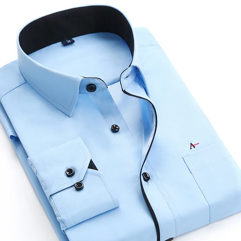 2021 Reserved Aramy Fashion twill solid color long-sleeved stitching square neck slim fit soft and easy-care men's formal shirt