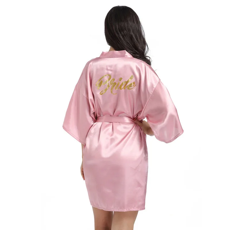 Wedding Date Name Bathrobe Faux Silk Bridal Robe Bride Bridesmaid Wedding Robes Woman Bachelorette Preparewear