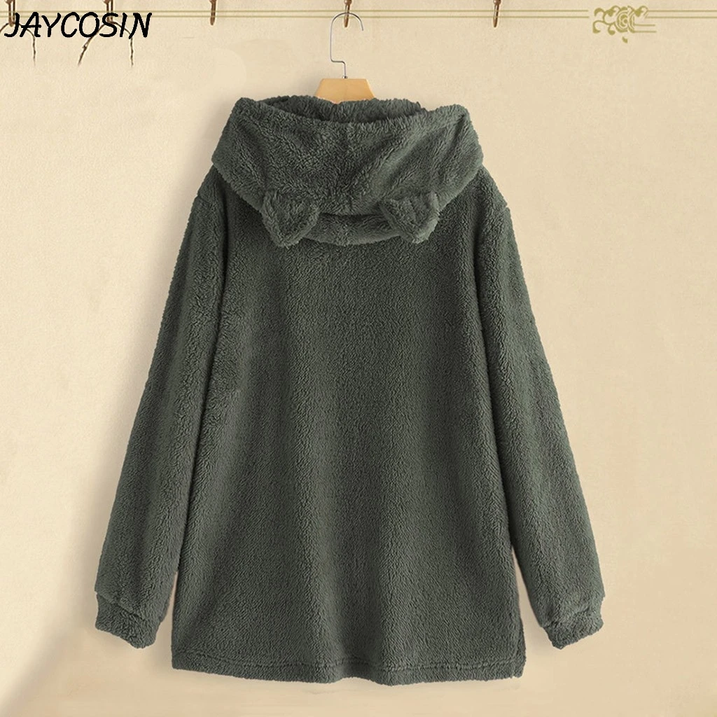JAYCOSIN размера плюс Женская толстовка с милыми ушками однотонная фланелевая