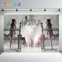 wonka candy land photography backdrop chocolate factory steel gate entrance background photographic child birthday party banner