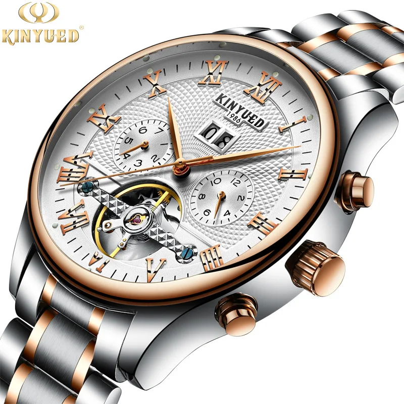 

KINYUED New Fashion Stainless Steel Multifunction Men's Watch Automatic Mechanical Sport Waterproof Watch Relogio Masculino J012