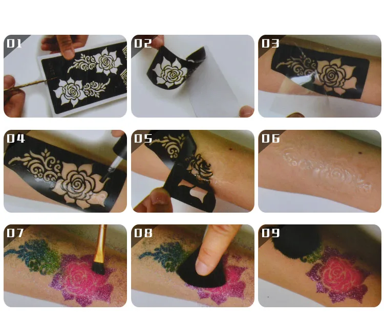 

24 color bright powder temporary flash diamond flash tattoo kit for body art design paint with water diamond glue + brush tattoo