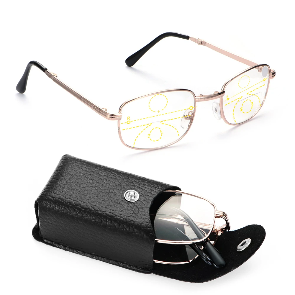 

1Pcs Foldable Metal Reading Glasses Unisex Progressive Multifocal Lenses Presbyopia Eyeglasses Includes Glasses Case +1.00~+4.00