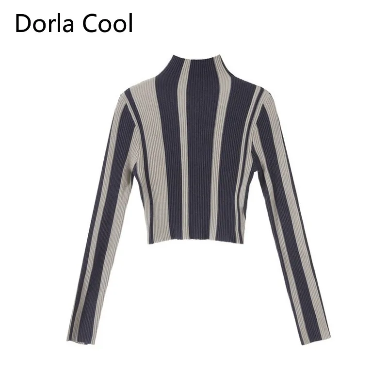 Уличные женские свитера в полоску трикотажные джемперы с автопортретом короткие