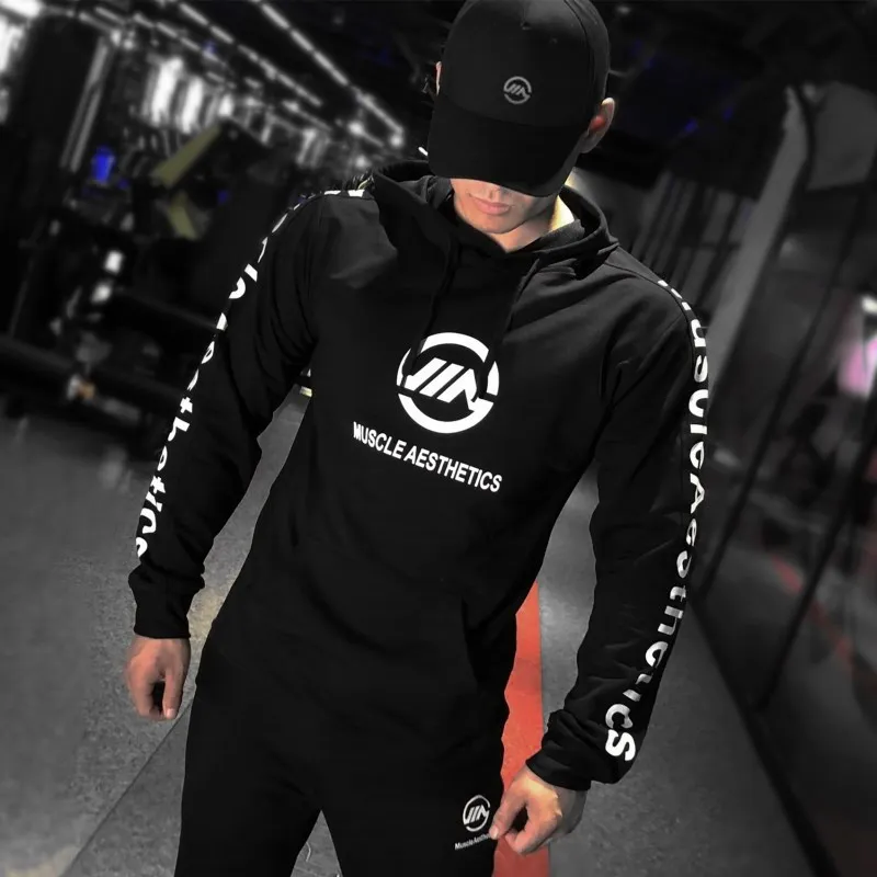 

New muscle fitness brother sports sweatshirt men's long-sleeved hoodie autumn and winter fitness running training jacket
